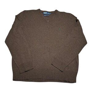 Polo‎ Ralph Lauren Brown 100% Lambs Wool V-neck Sweater Men’s XL